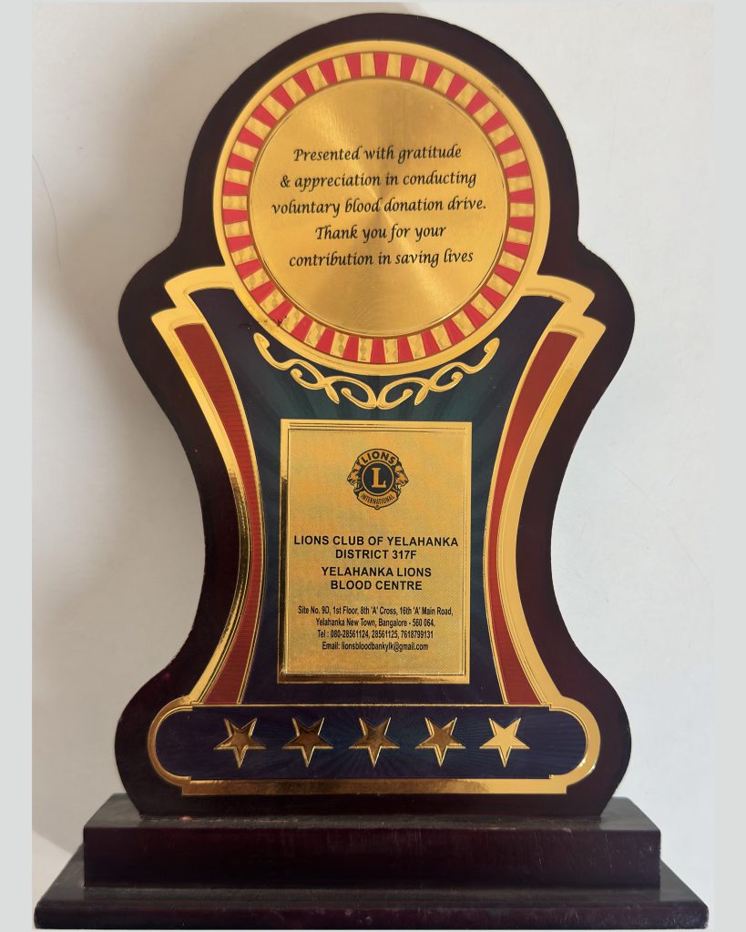 Voluntary Blood Donation Drive · Gratitude & Appreciation Award — Lions Club Yelahanka