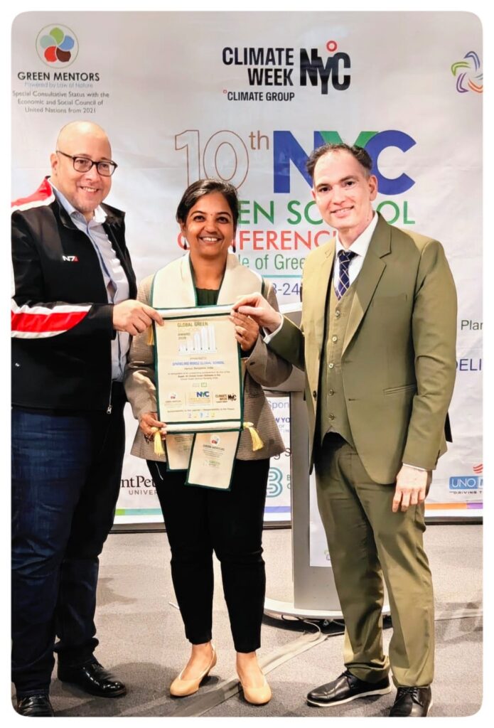 Our Founder & CEO, Sreeja Iyer, received the Global Green School Award at the 10th NYC Green School Conference 2026, held September 23–24 at the SUNY Global Center in New York City.